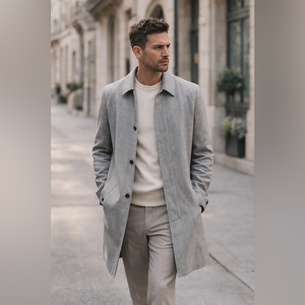 John Varvatos Gray Car Coat Minimalist Quiet Luxury Designer Jacket Streetwear